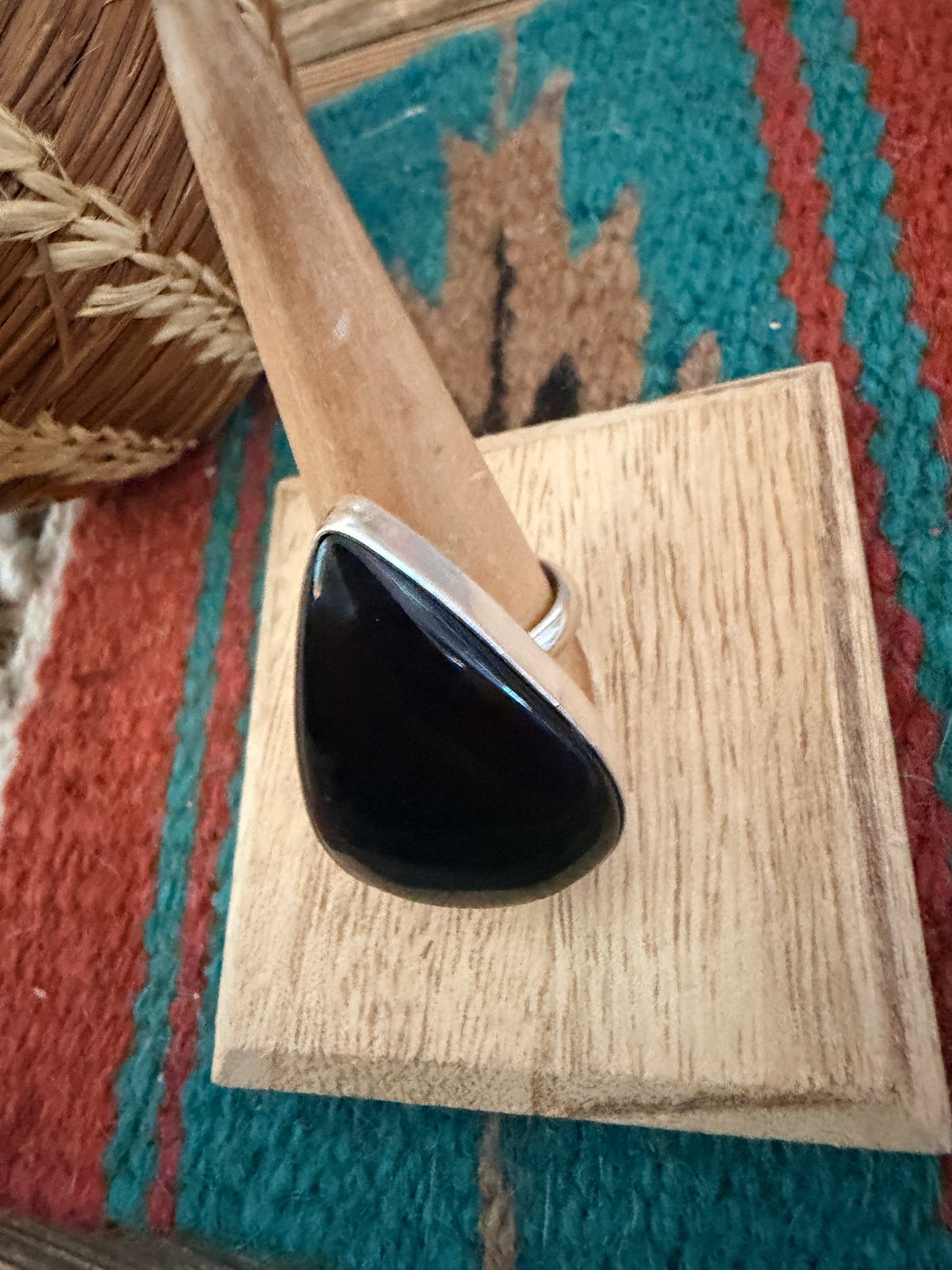 Handcrafted Black Onyx & Sterling Silver Ring Size 9.5
