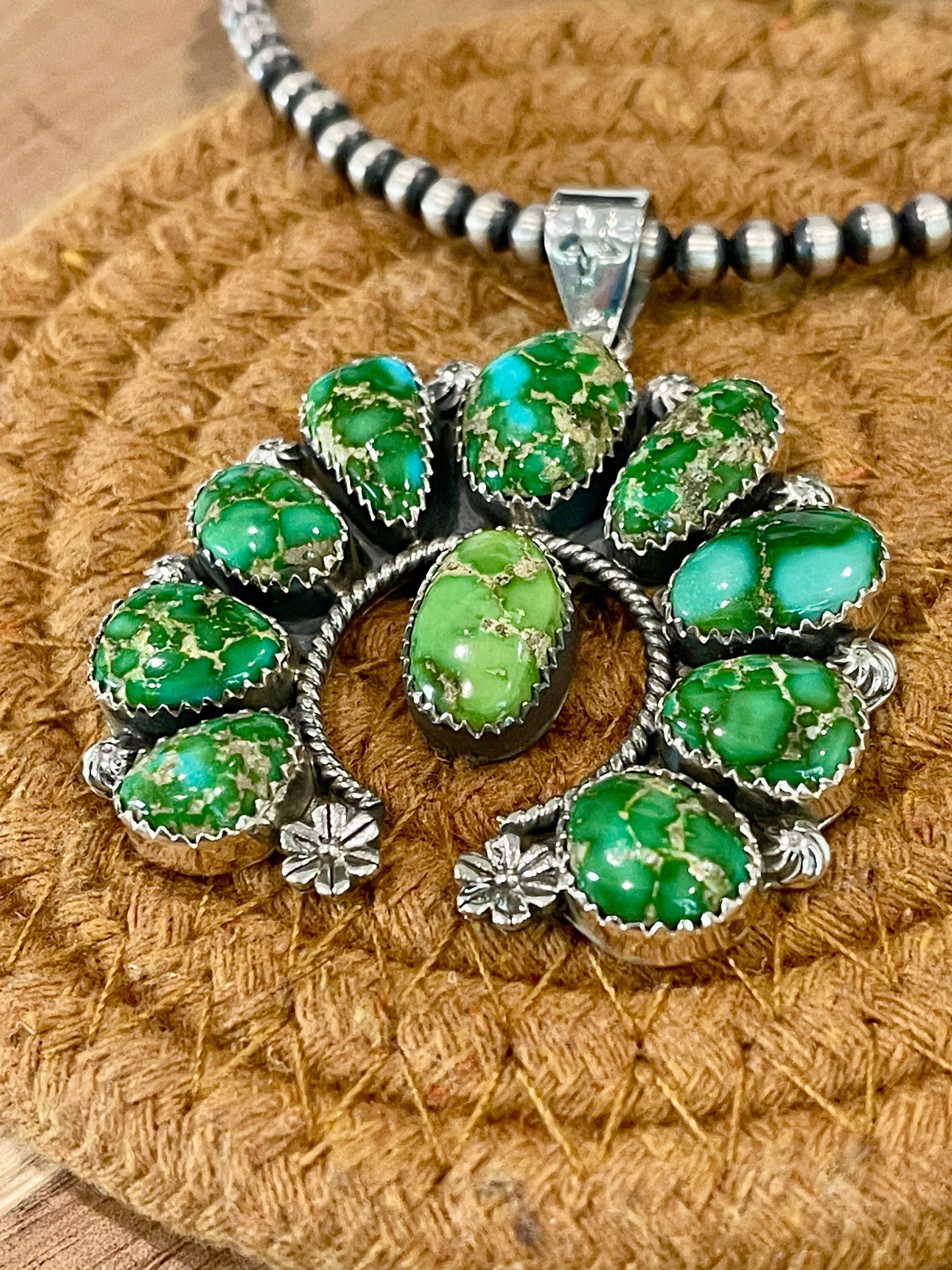 Handmade Sterling Silver & Sonoran Gold Turquoise Naja Cluster Pendant