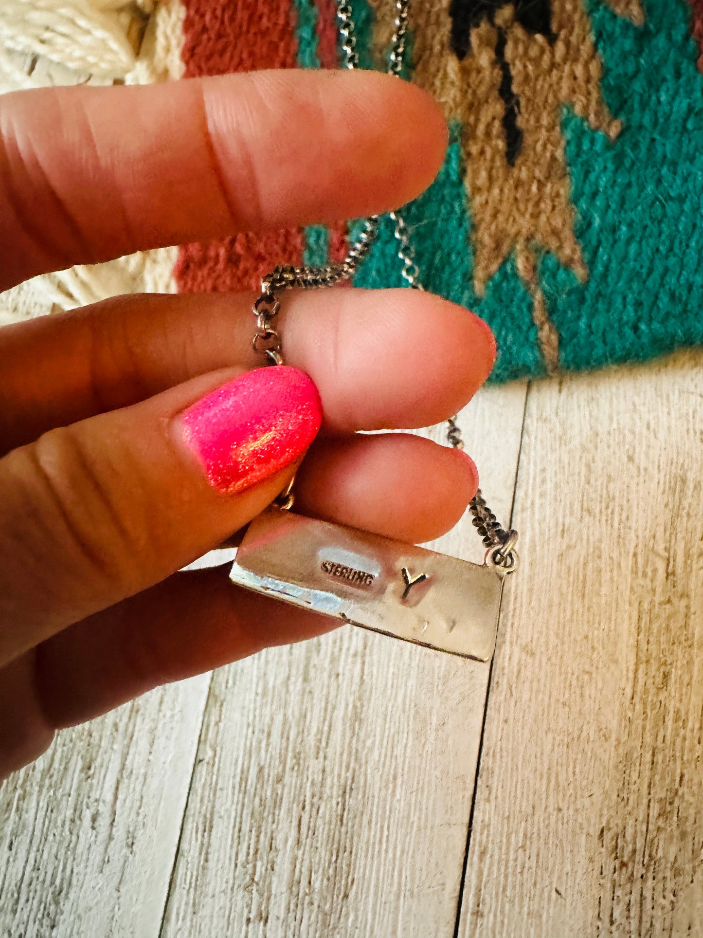 Handcrafted Multi Stone & Sterling Silver Inlay Bar Necklace