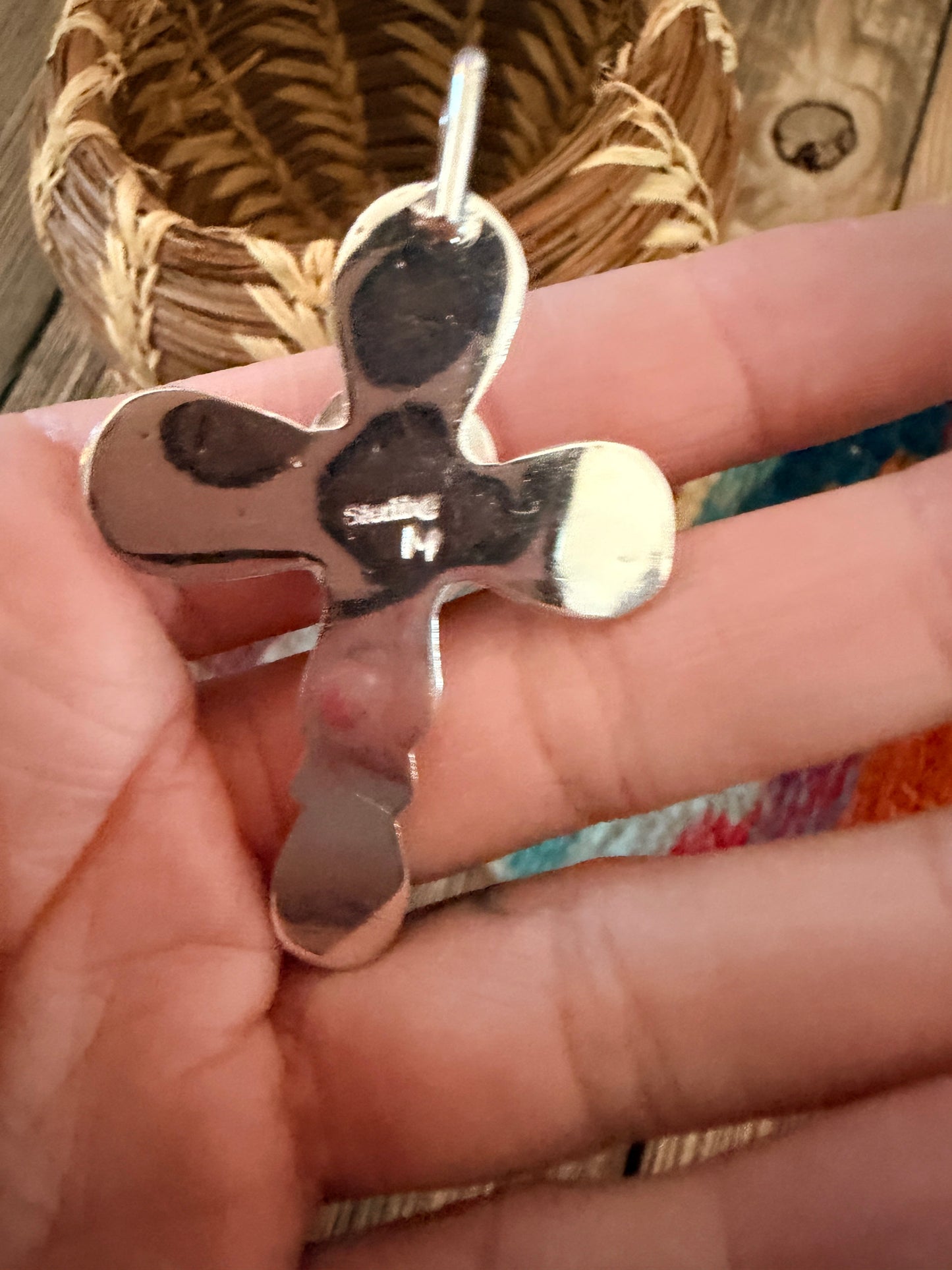 Handcrafted Sterling Silver & Spiny Oyster Cross Pendant by Joseph Martinez