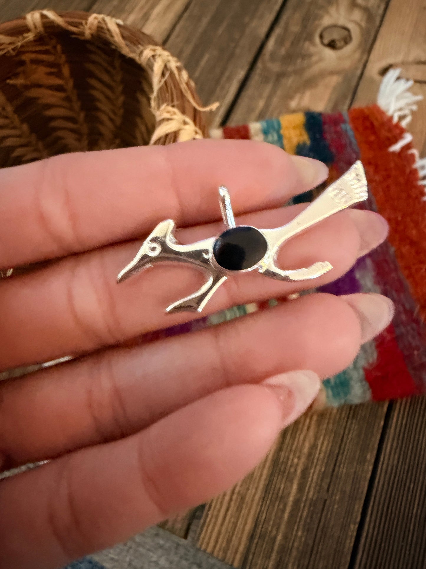 Handcrafted Sterling Silver & Onyx Road Runner Pendant by Joseph Martinez