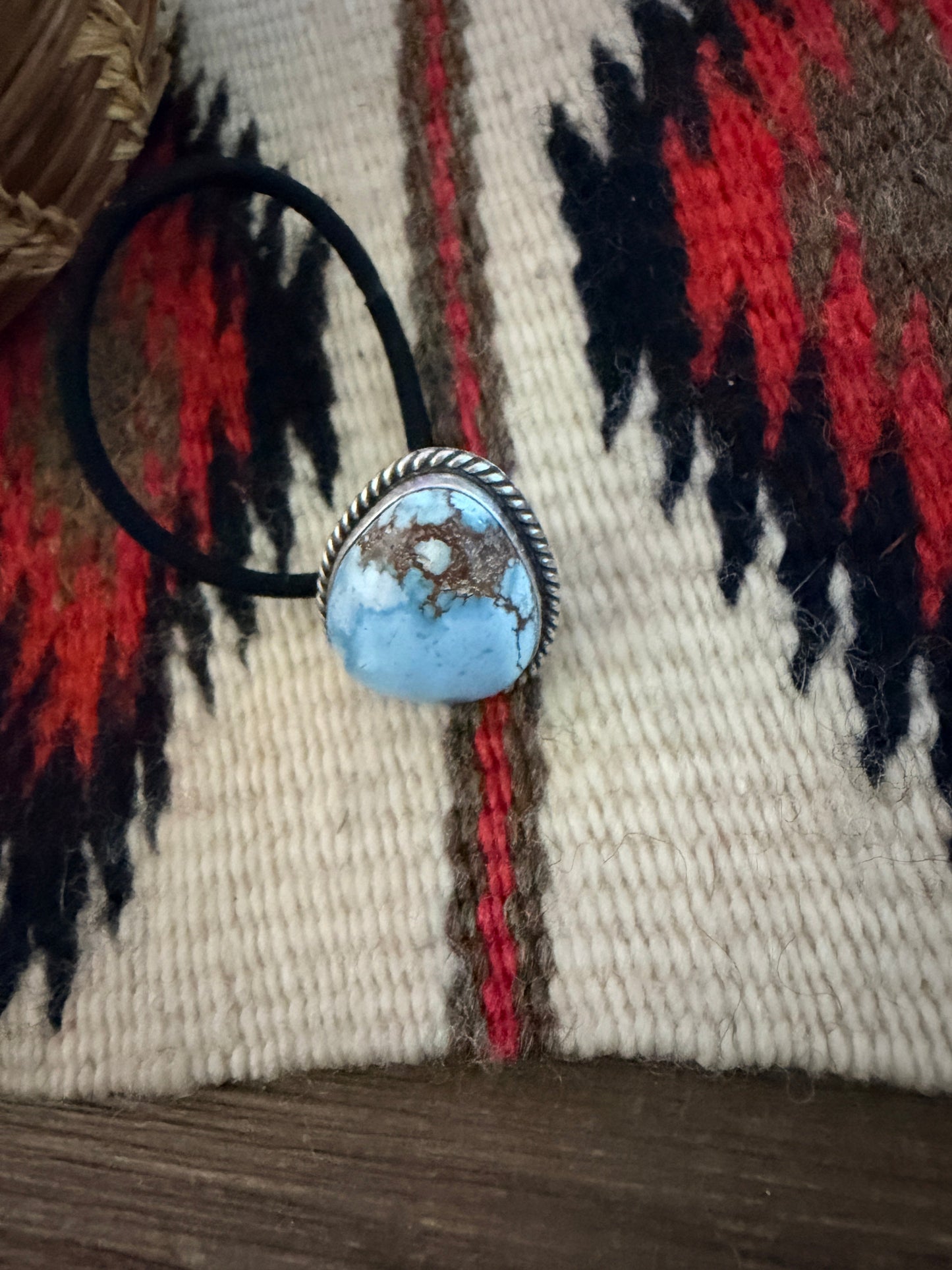 Handcrafted Golden Hills Turquoise & Sterling Silver Hair Tie Charm