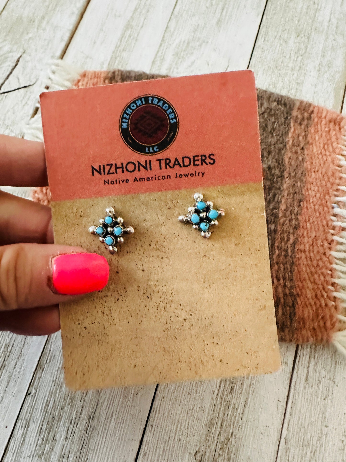 Handcrafted Sterling Silver & Turquoise Petit Point Stud Earrings