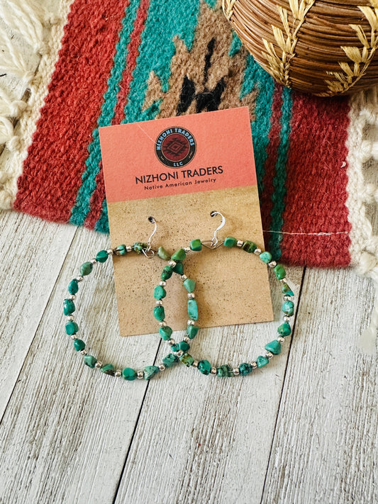 Handcrafted Turquoise & Sterling Silver Dangle Hoop Earrings LESLIES FAVORITE