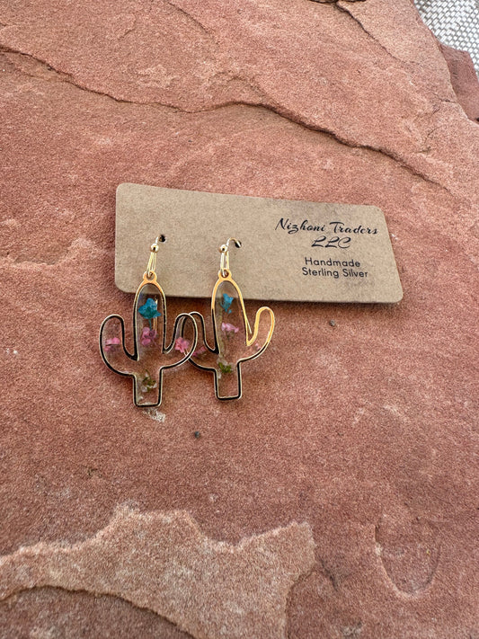 “The Golden Collection” Vintage Dried Flower Cactus Handmade 14k Gold Vermeil Earrings