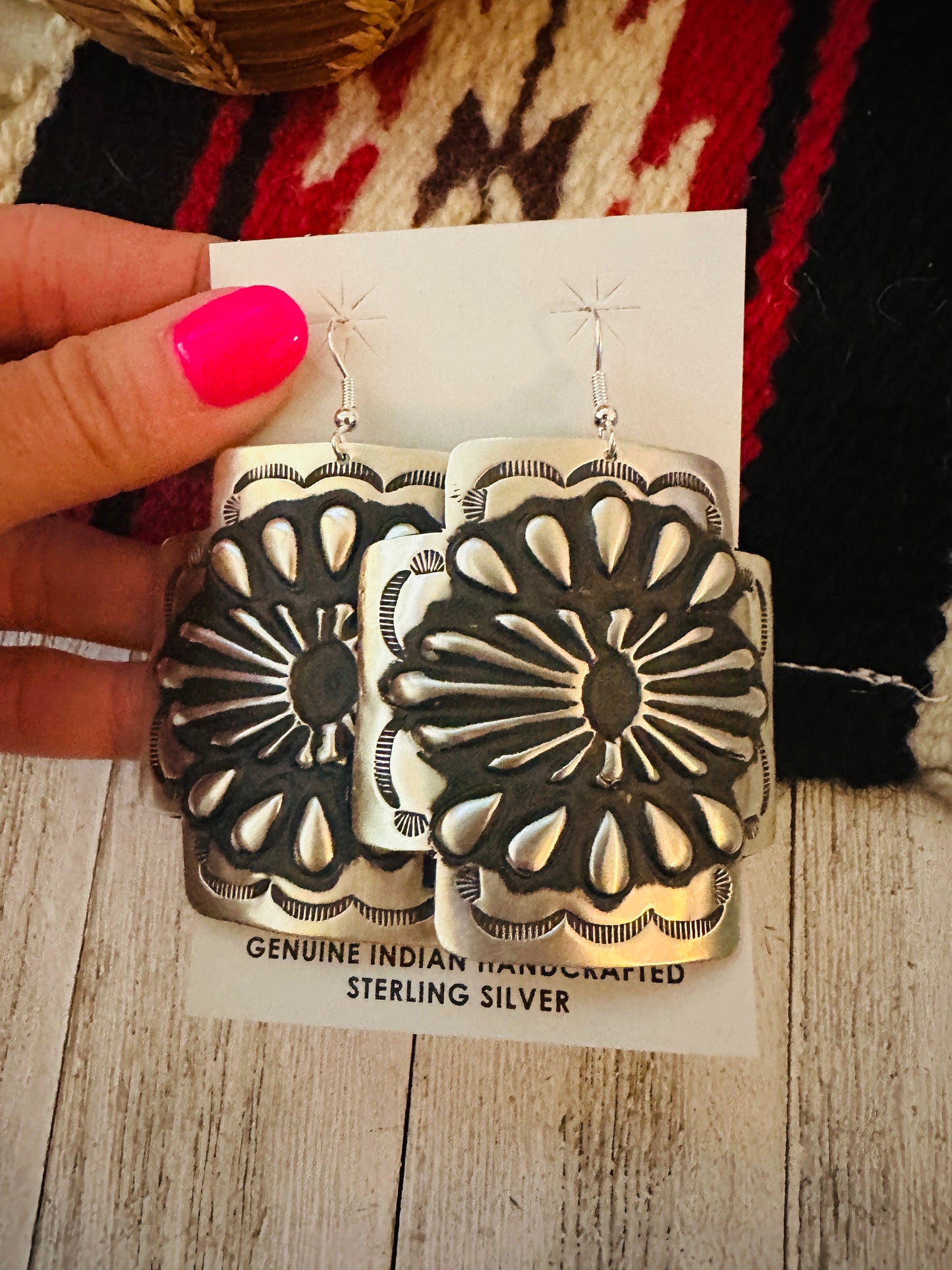 Navajo Sterling Silver Concho Cross Earrings