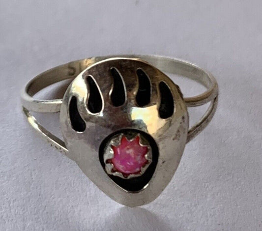 Handcrafted Sterling Silver Hot Pink Opal Bear Paw Ring