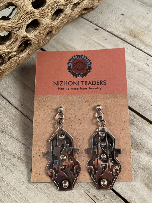 Handcrafted Hand Stamped Sterling Silver Dangle Earrings Signed