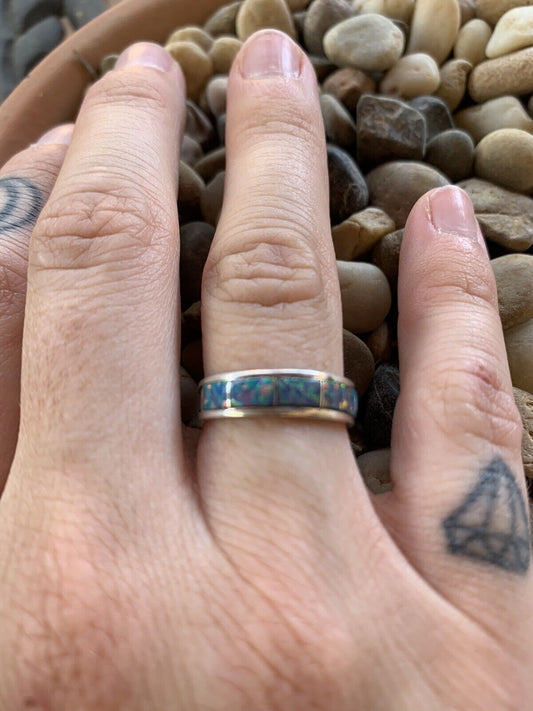 Handcrafted Sterling Silver Blue Opal Stacker Ring