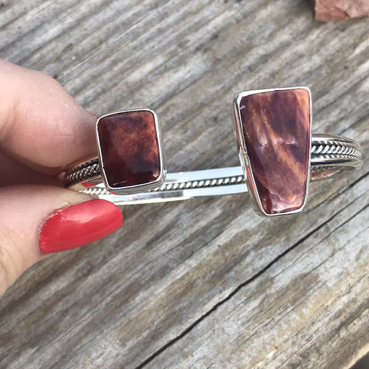 Navajo Floating Spiny Oyster Sterling Silver Cuff Bracelet Stamped