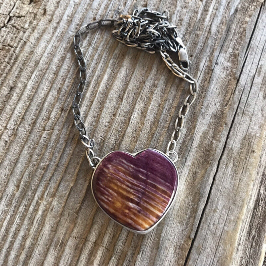 Navajo Purple Spiny And Sterling Silver Heart Necklace Signed