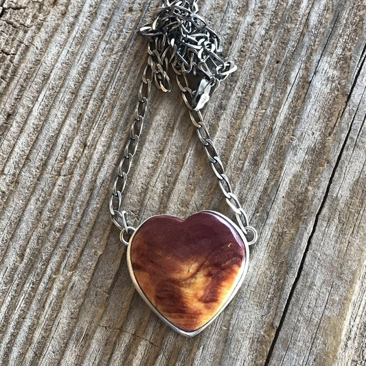 Handcrafted Purple Spiny And Sterling Silver Heart Necklace Signed