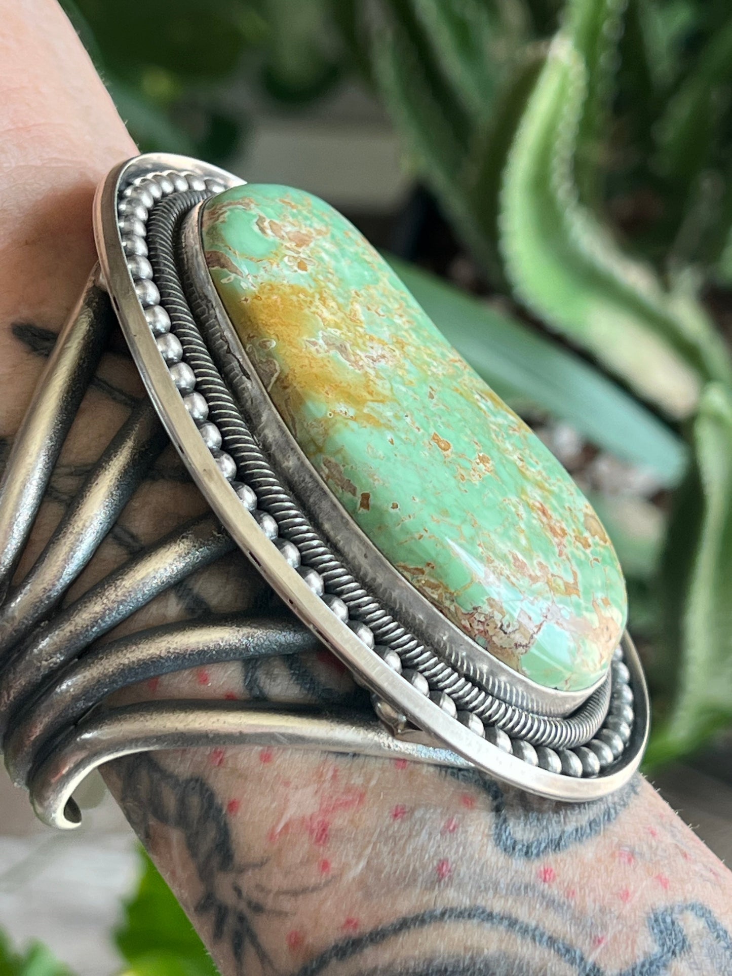Old Pawn Sterling Silver & Royston Turquoise Cuff Bracelet by Readda Begay /