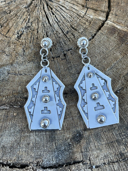 Handcrafted Sterling Silver Southwest Dangle Earrings Signed