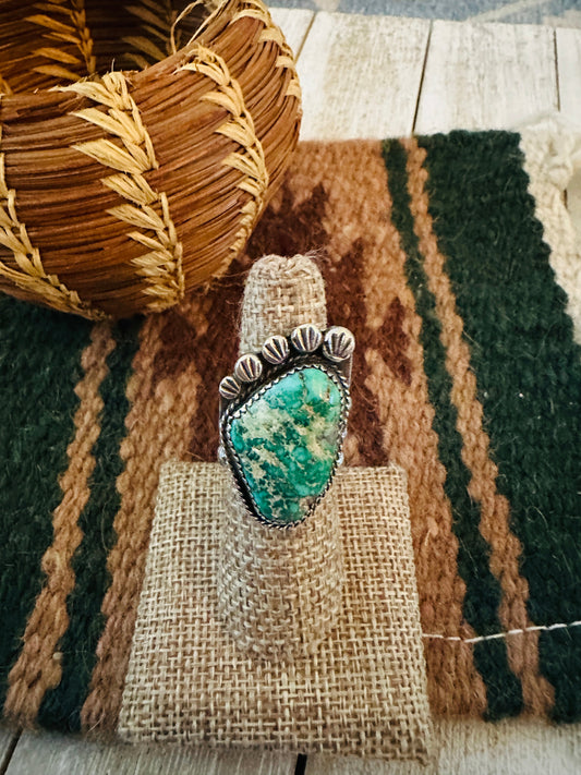 Old Pawn Handcrafted Turquoise & Sterling Silver Ring Size 7