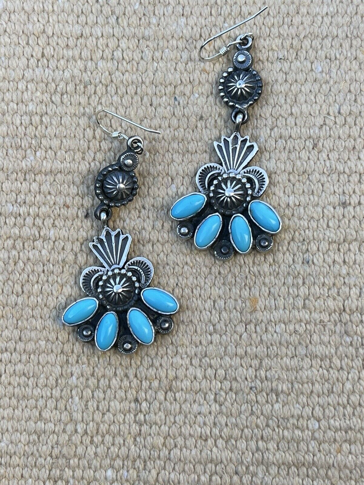 M & R Calladitto Navajo Turquoise Sterling Silver Dangle Earrings