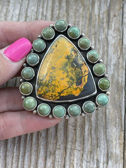 Handcrafted Turquoise & Bumble Bee Cluster Jumbo Ring Size 7