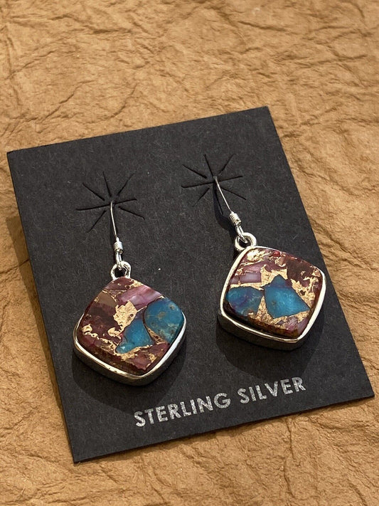Pink Dream Mohave & Sterling Square Delight Dangle Earrings