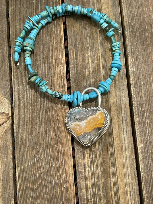 Handcrafted Bumblebee & Sterling Silver Heart Pendant Signed