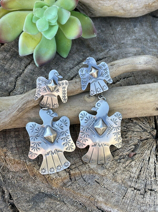 Handcrafted Sterling Silver Thunderbird Dangles by Tim Yazzie