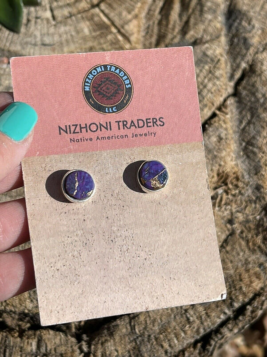 Handcrafted Sterling Silver Purple Dream Post Earrings Signed