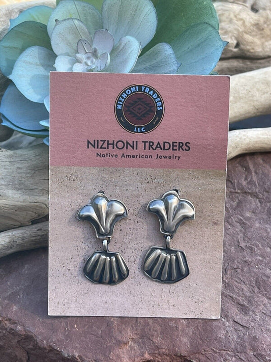 Handcrafted Sterling Silver Hand Stamped Fleur De Lis Dangle Earrings