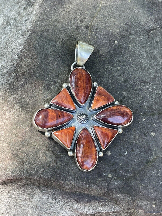 Handcrafted Sterling Silver Orange Spiny Jumbo Cluster Pendant