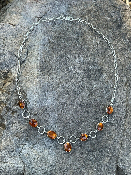 Handcrafted 7 Stone Topaz & Sterling Silver Necklace Signed AJ