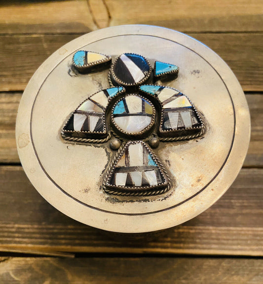 1950’s Vintage Handcrafted Sterling Silver & Multi Stone Thunderbird Jewelry Box