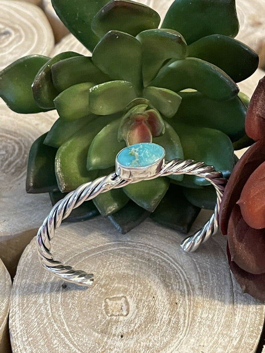 Navajo Sterling Sonoran Mountain Turquoise Southwest Rope Bracelet Cuff