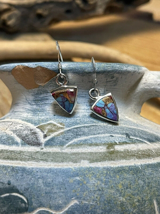 Handcrafted Pink Dream Mojave & Sterling Silver Triangle Dangle Earrings