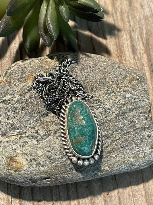 Handcrafted Sterling Silver And Morenci Turquoise Stone Southwest Necklace Signed
