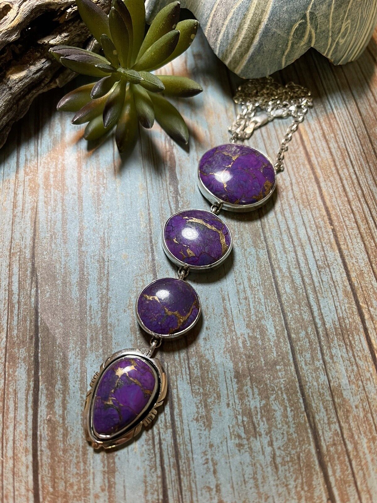 Handcrafted Purple Dream Mojave & Sterling Silver Lariat Necklace