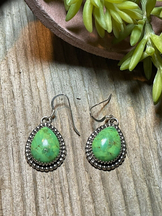 Sterling Silver Dyed Kingman Turquoise Wire Dangle Earrings