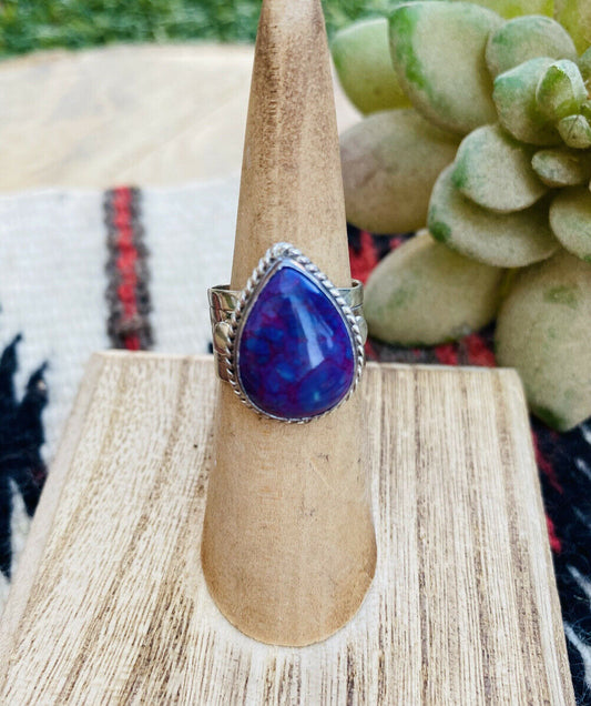 Handcrafted Purple Kingman Turquoise & Sterling Silver Ring Size 5.5