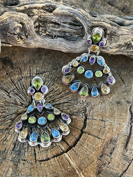 Handcrafted Sterling Silver & Natural Gem Stone Dangle Earrings