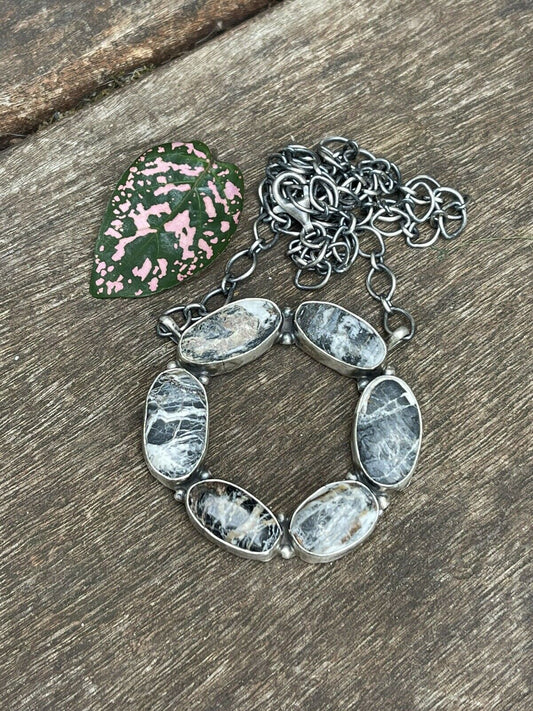 Handcrafted White Buffalo & Sterling Silver Circle Cluster Necklace Signed
