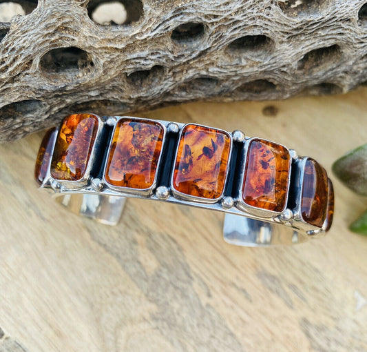 Handcrafted Sterling Silver Topaz Cuff Bracelet Signed