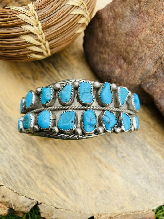 Handcrafted Vintage Turquoise & Sterling Silver Cuff Bracelet /