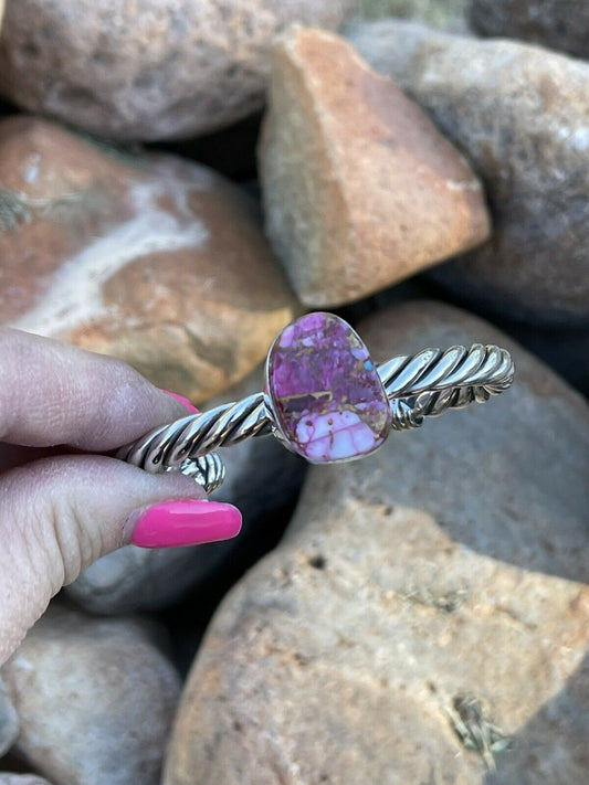 Handcrafted Pink Dream Mojave Sterling Silver Solid Twist Cuff