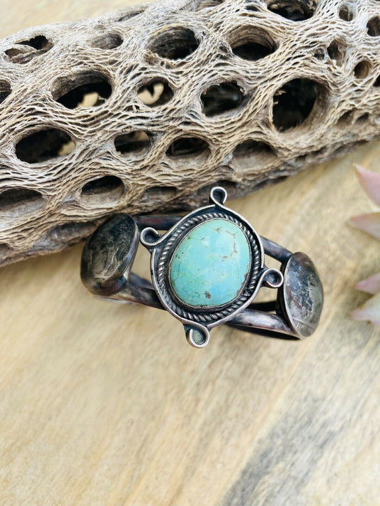 Handcrafted Vintage Turquoise & Sterling Silver Liberty Coin Cuff Bracelet