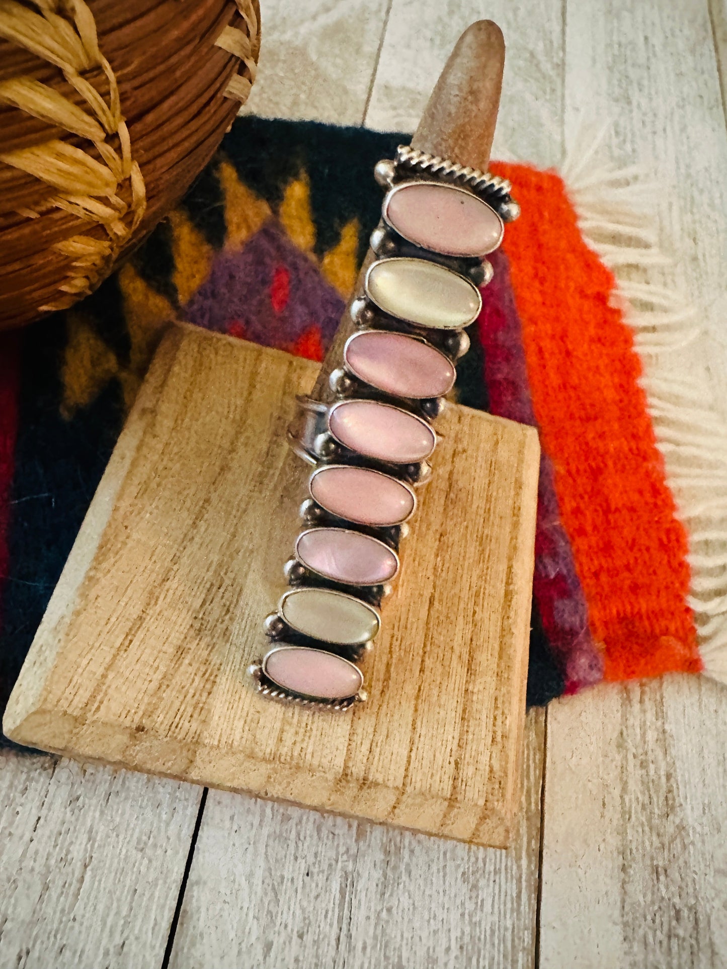 Handcrafted Mother of Pearl & Sterling Silver Adjustable Ring by Jacqueline Silver