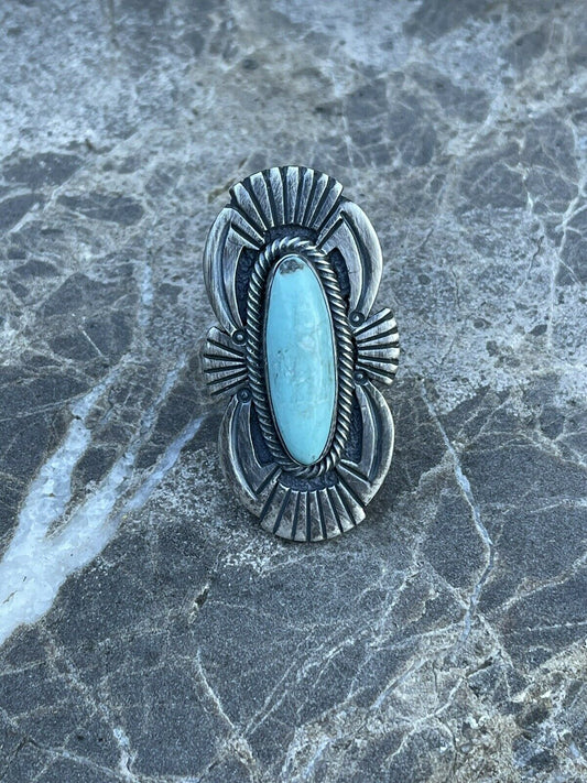 Navajo Sterling Silver Turquoise Nouveau Statement Ring Sz 8