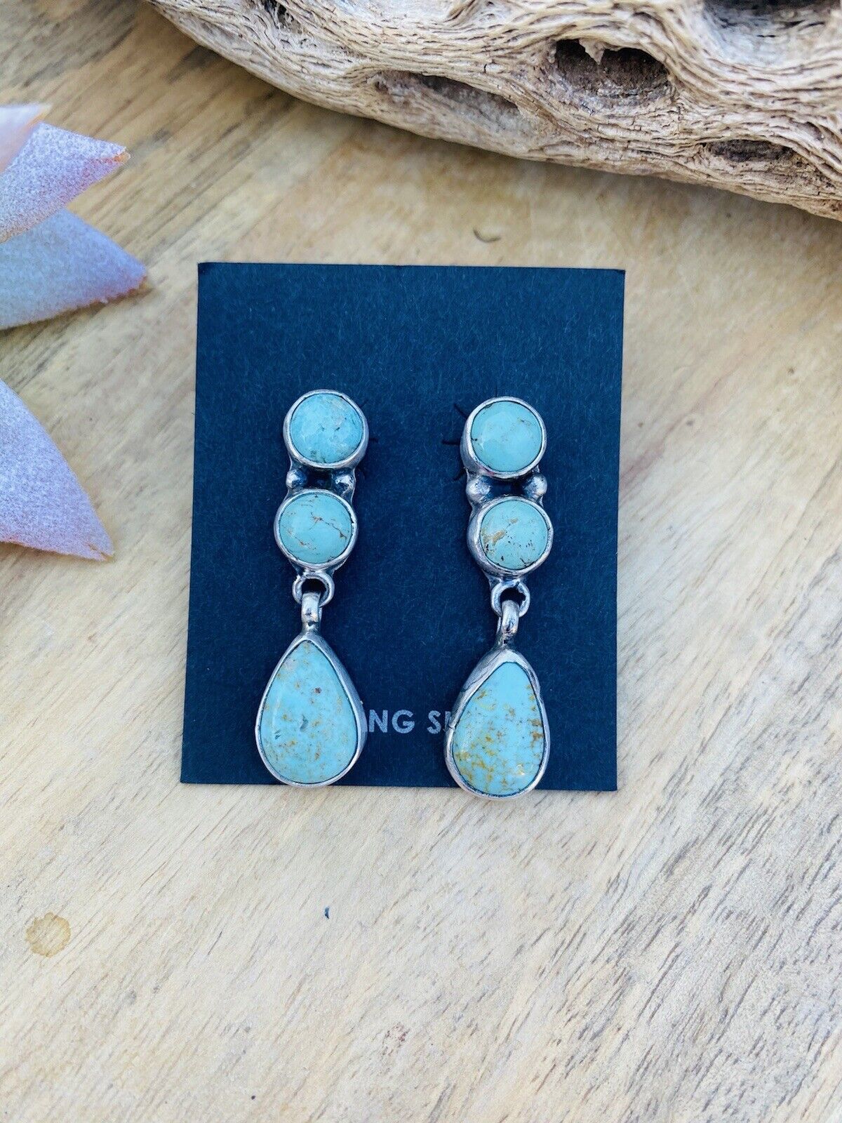 Navajo Sterling Silver and Turquoise Dangle Earrings Signed A