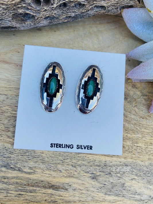 Handcrafted Malachite & Sterling Silver Shadow Box Post Earrings
