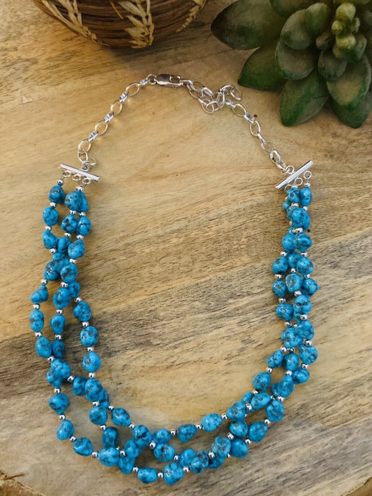 Handcrafted Sterling Silver & Natural Sleeping Beauty Turquoise Nugget Necklace