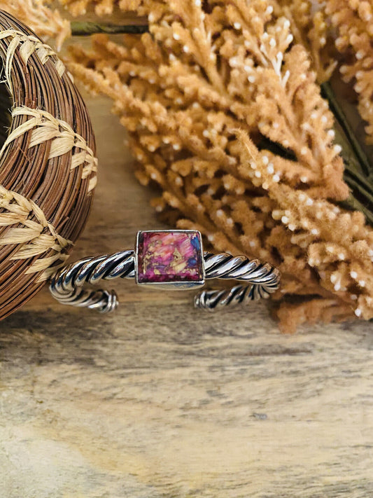 Handcrafted Pink Dream Mohave square & Sterling Silver Square Cuff Bracelet