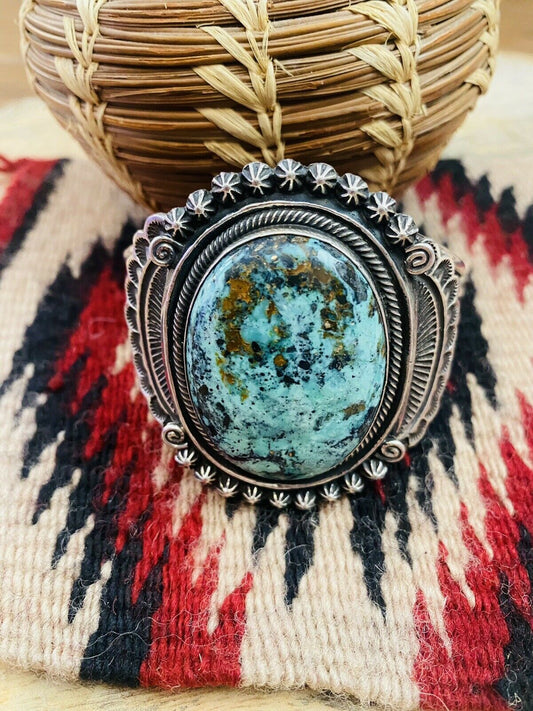 Handcrafted Vintage Turquoise & Sterling Silver Cuff Bracelet By Leon Martinez