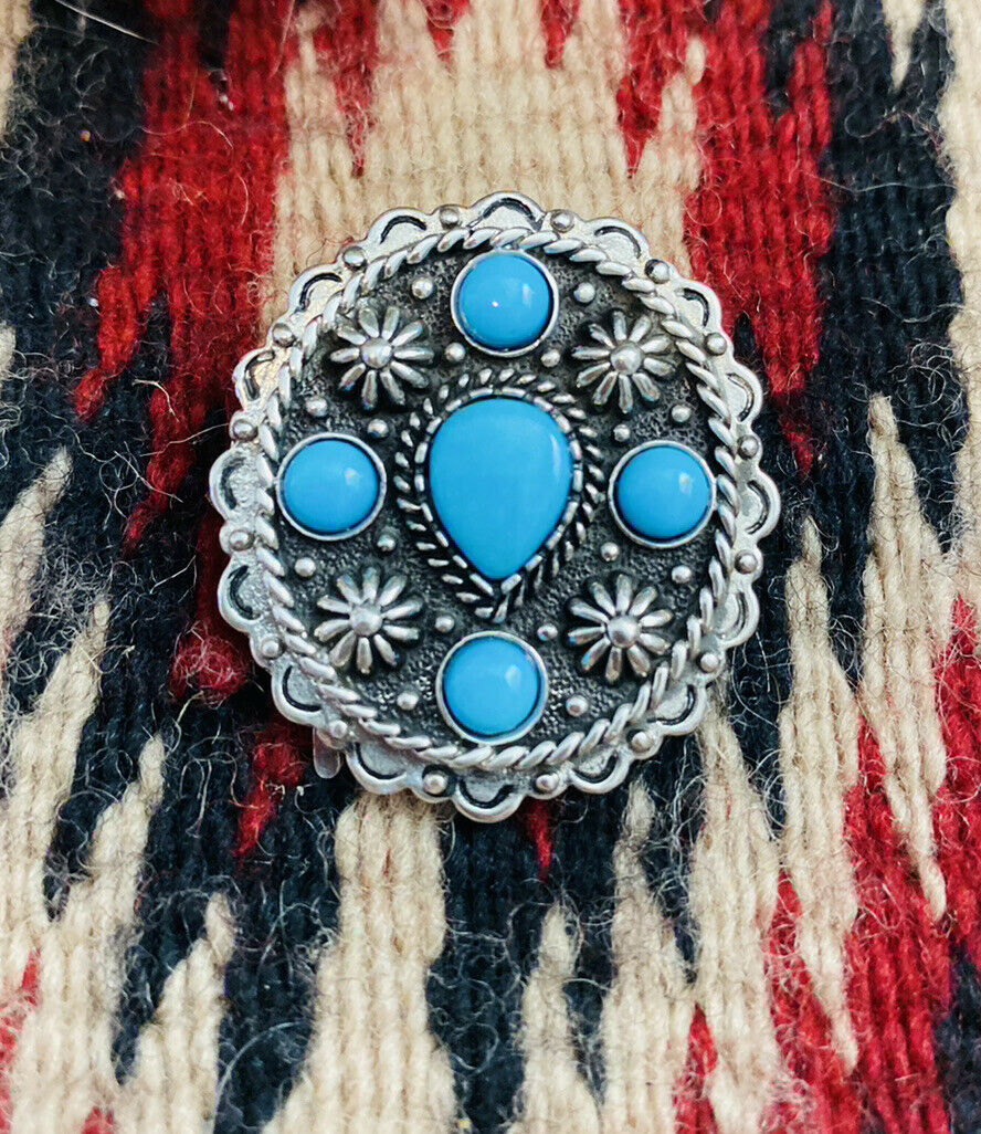 Handcrafted Vintage Turquoise & Hand Stamped Sterling Silver Ponytail Hook