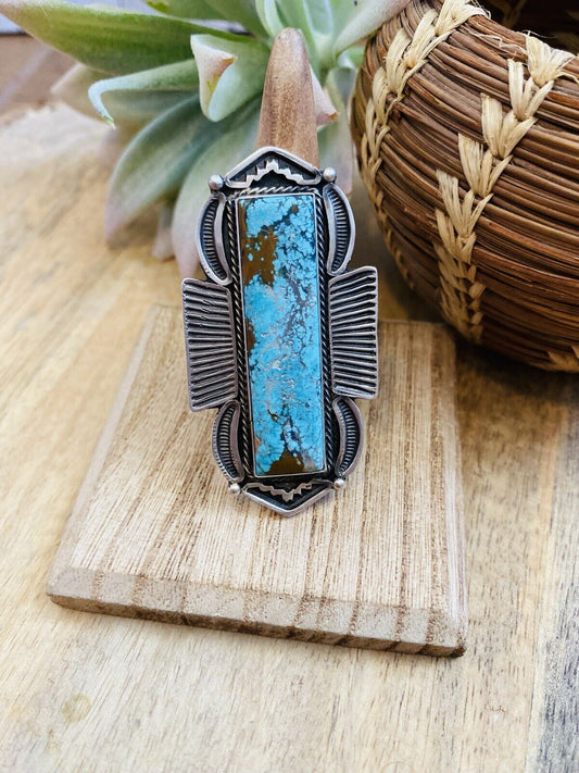 Handcrafted Royston Turquoise & Sterling Silver Ring Size 8.5